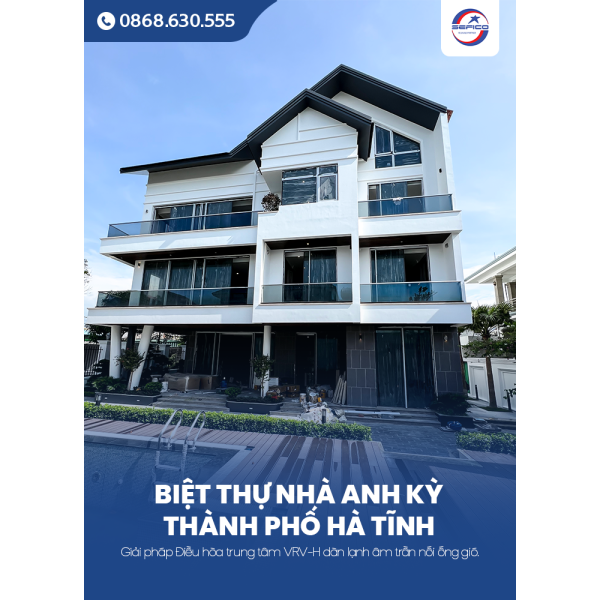 Biệt thự anh Kỳ – Giải pháp điều hòa trung tâm cho biệt thự 3 tầng hiện đại tại Hà Tĩnh